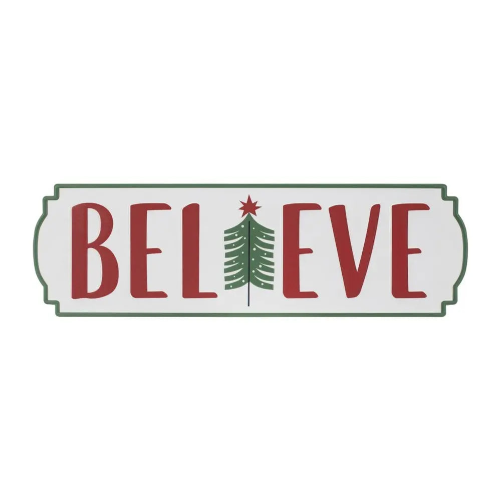 Set of Three White Green And Red Metal Christmas Hanging Text Wall Decor HomeRoots