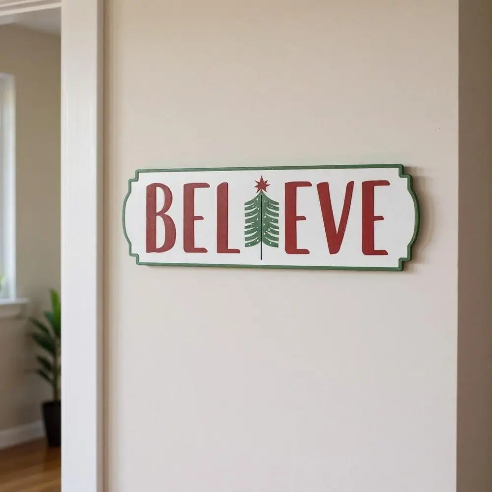 Set of Three White Green And Red Metal Christmas Hanging Text Wall Decor HomeRoots