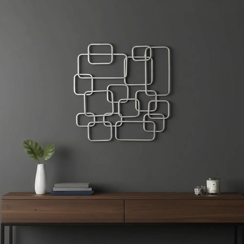 27" X 26" Silver Geometric Metal Abstract Hanging Dimensional Sculpture HomeRoots