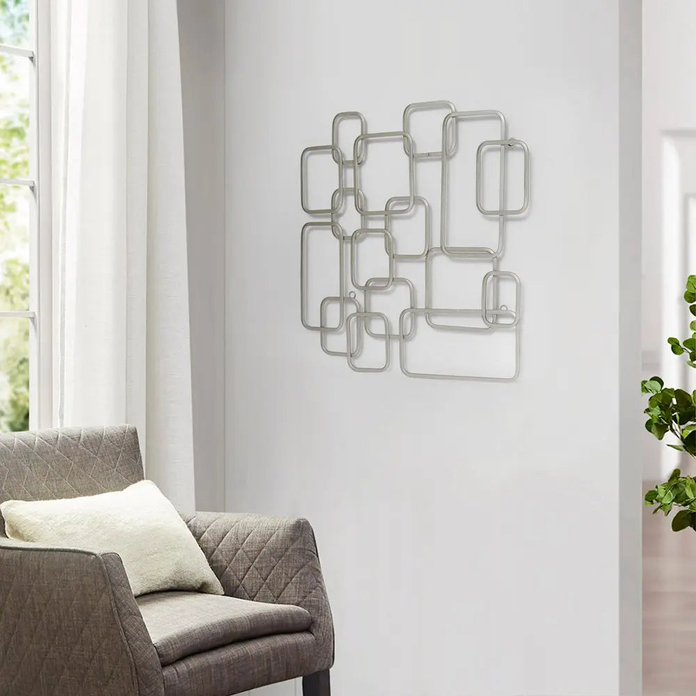 27" X 26" Silver Geometric Metal Abstract Hanging Dimensional Sculpture HomeRoots