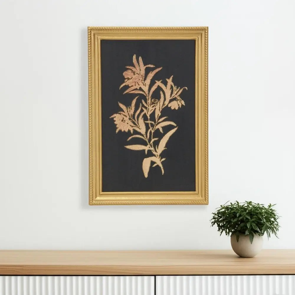21" X 14" Gold And Black Flower Bouquet Wood Framed Art HomeRoots