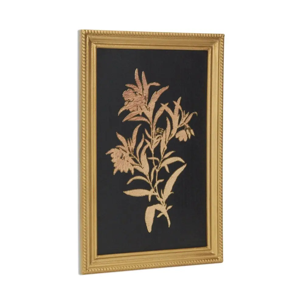 21" X 14" Gold And Black Flower Bouquet Wood Framed Art HomeRoots