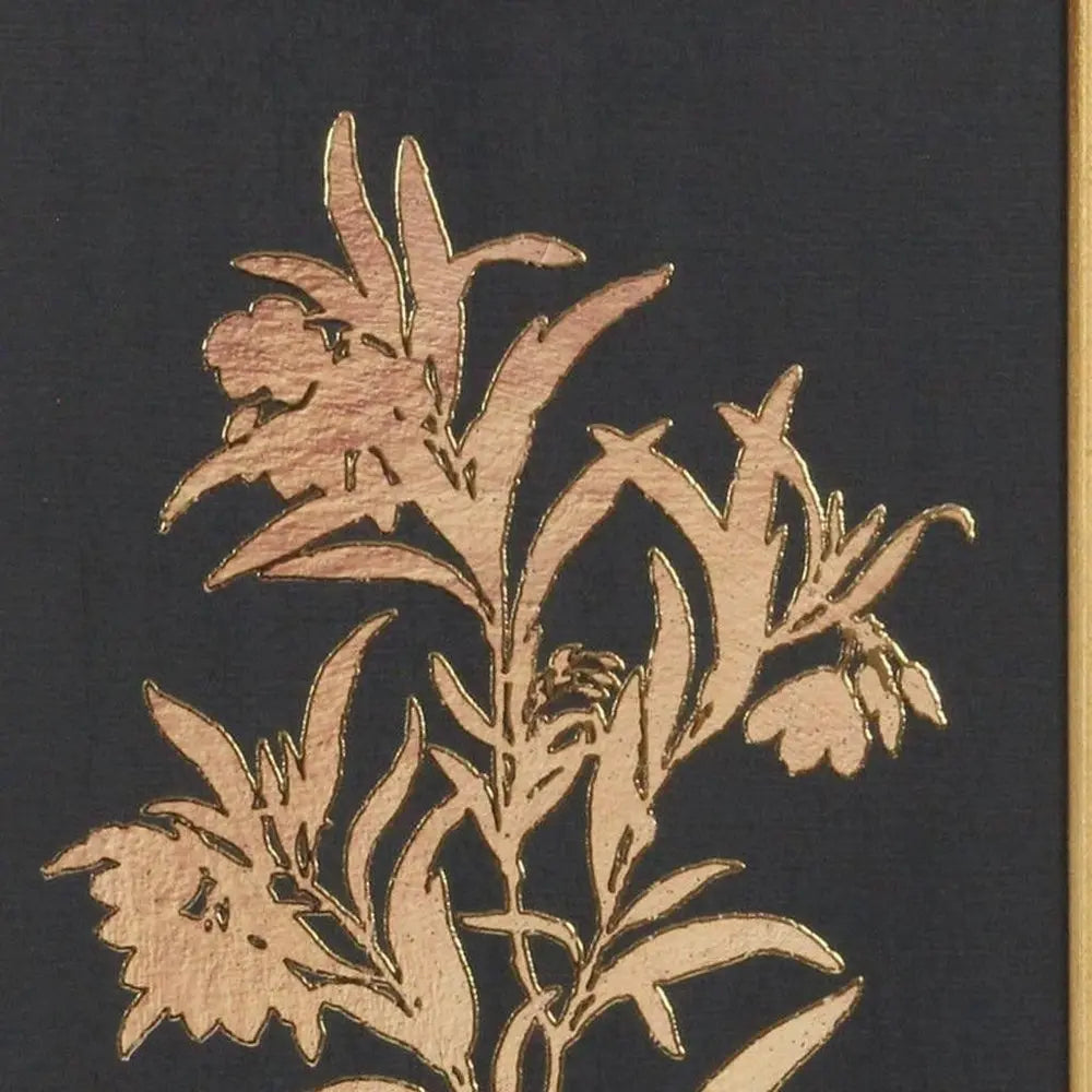 21" X 14" Gold And Black Flower Bouquet Wood Framed Art HomeRoots