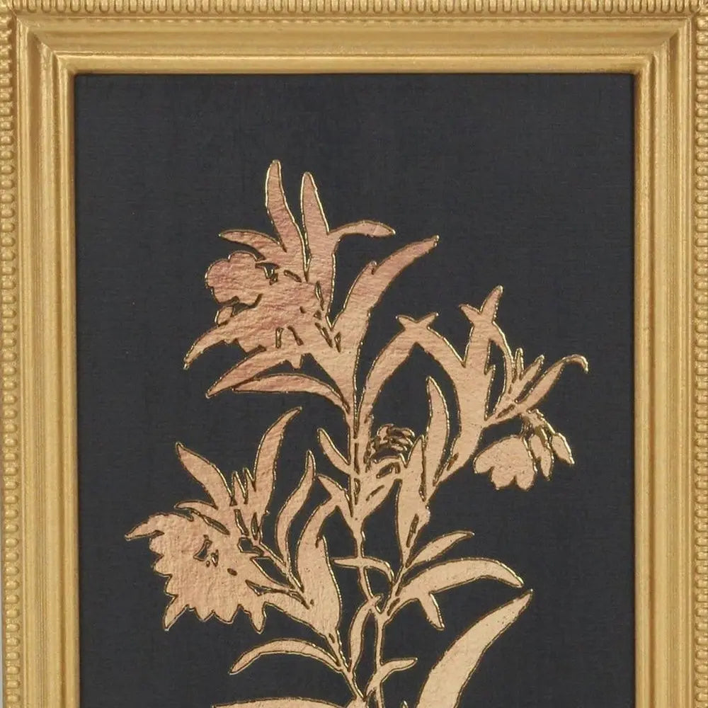 21" X 14" Gold And Black Flower Bouquet Wood Framed Art HomeRoots