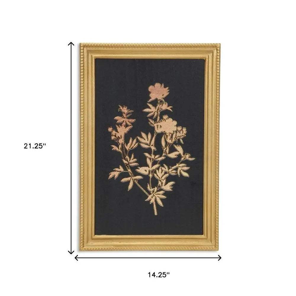 21" X 14" Gold And Black Flower Bouquet Wood Framed Art HomeRoots