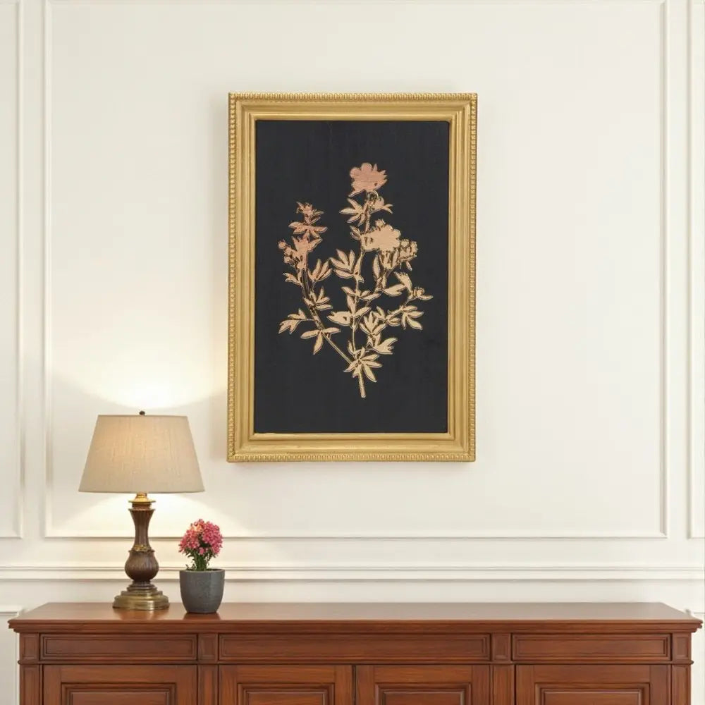 21" X 14" Gold And Black Flower Bouquet Wood Framed Art HomeRoots