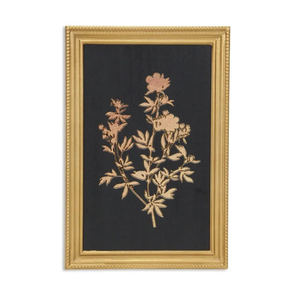 21" X 14" Gold And Black Flower Bouquet Wood Framed Art HomeRoots