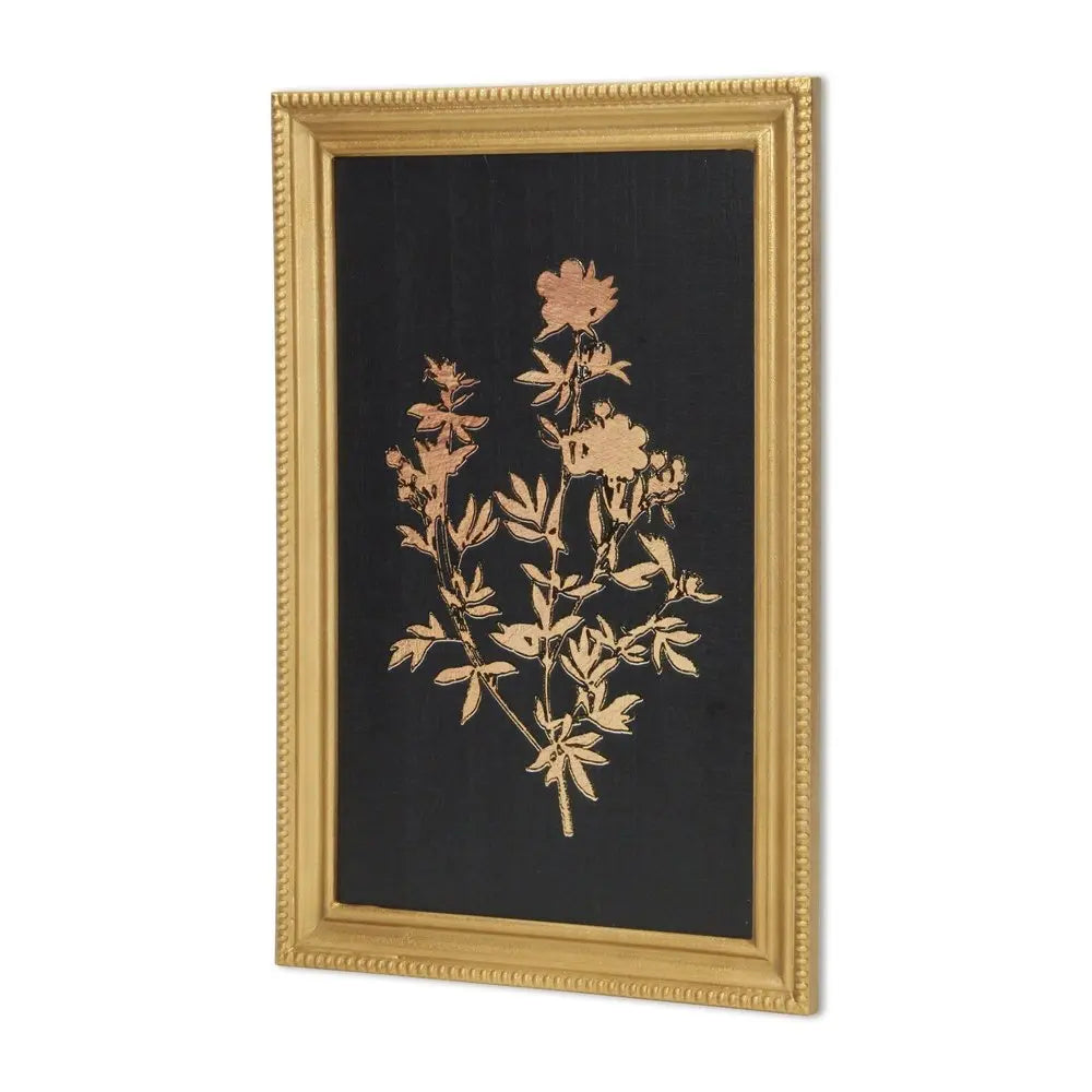 21" X 14" Gold And Black Flower Bouquet Wood Framed Art HomeRoots