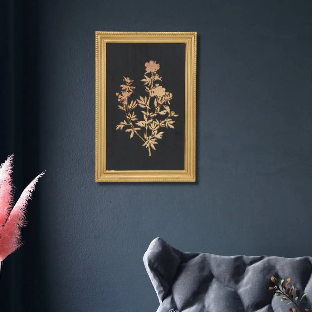 21" X 14" Gold And Black Flower Bouquet Wood Framed Art HomeRoots