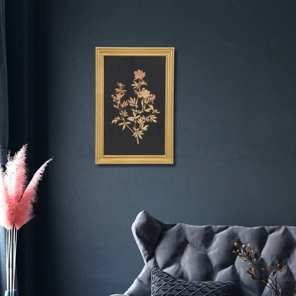 21" X 14" Gold And Black Flower Bouquet Wood Framed Art HomeRoots