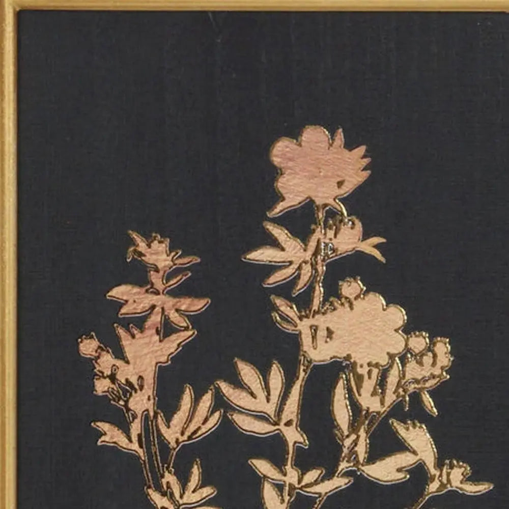 21" X 14" Gold And Black Flower Bouquet Wood Framed Art HomeRoots