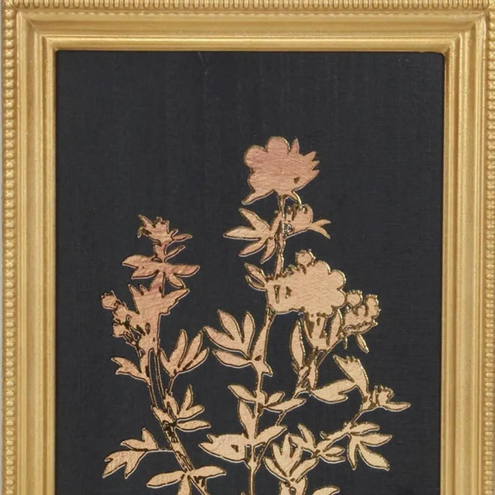 21" X 14" Gold And Black Flower Bouquet Wood Framed Art HomeRoots
