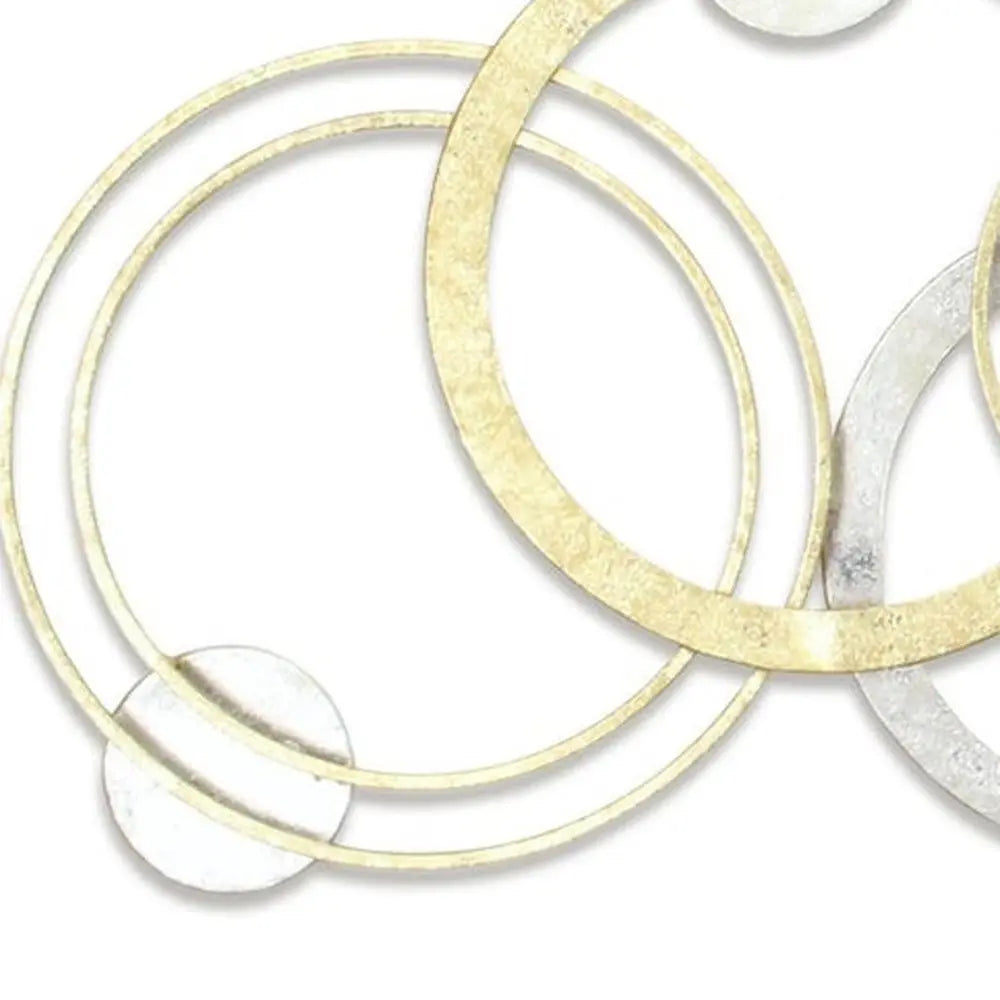 18" X 44" Gold And Silver Geometric Metal Round Discs Hanging Dimensional Sculpture HomeRoots