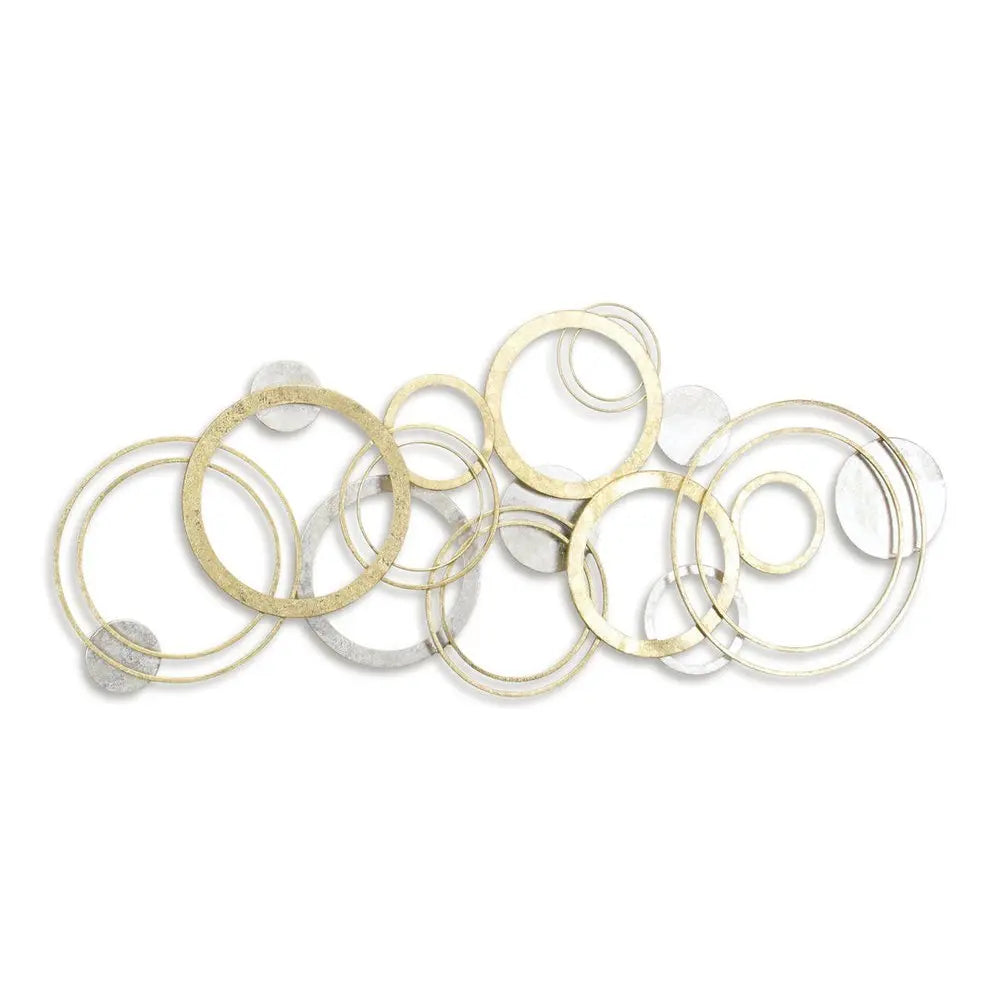 18" X 44" Gold And Silver Geometric Metal Round Discs Hanging Dimensional Sculpture HomeRoots