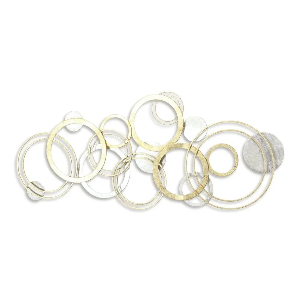 18" X 44" Gold And Silver Geometric Metal Round Discs Hanging Dimensional Sculpture HomeRoots