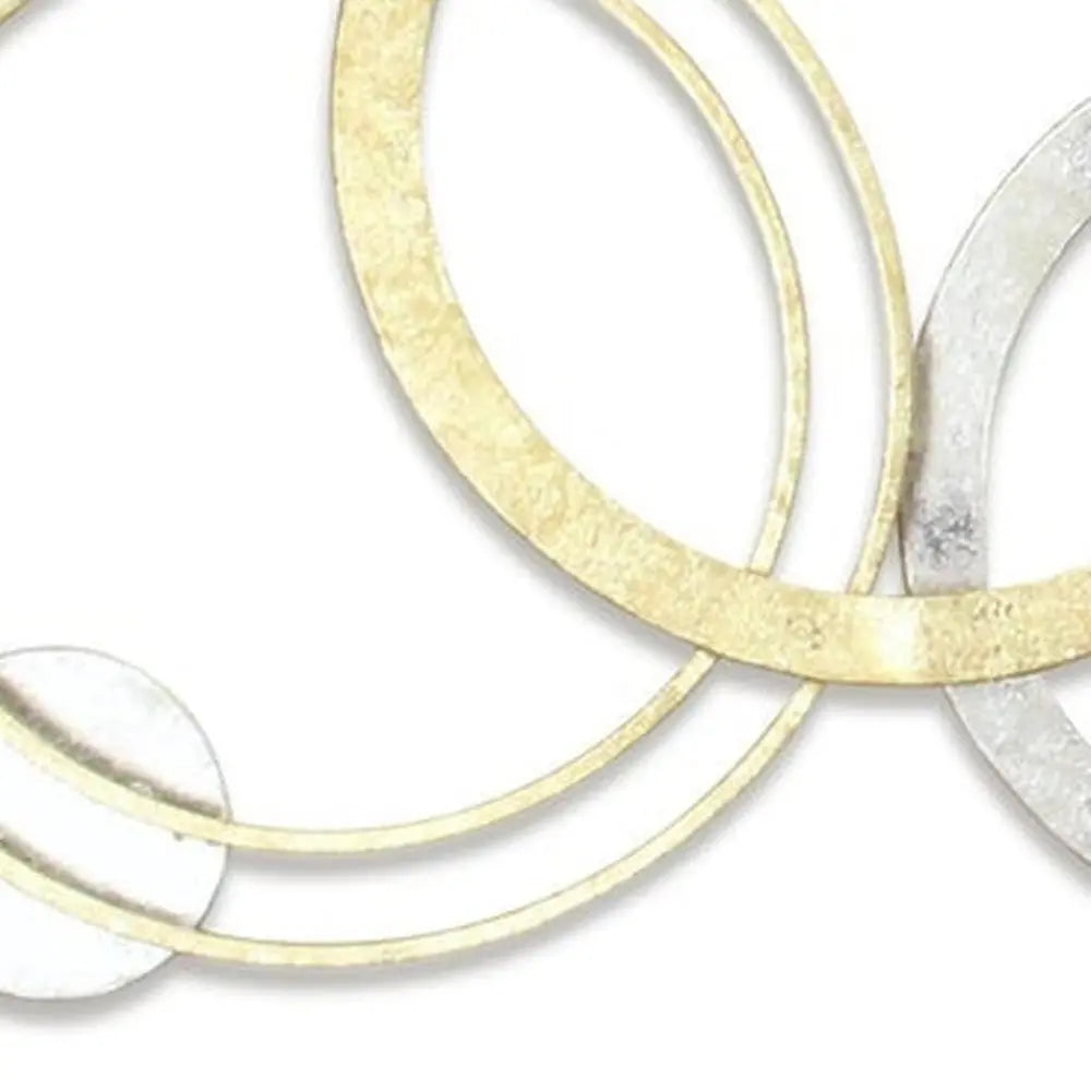 18" X 44" Gold And Silver Geometric Metal Round Discs Hanging Dimensional Sculpture HomeRoots
