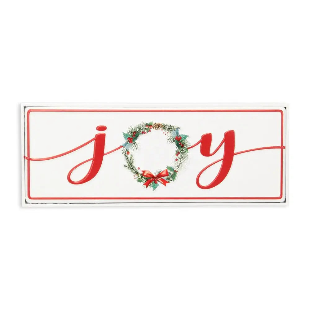 7" X 19" White and Red Christmas Joy Metal Wall Decor HomeRoots
