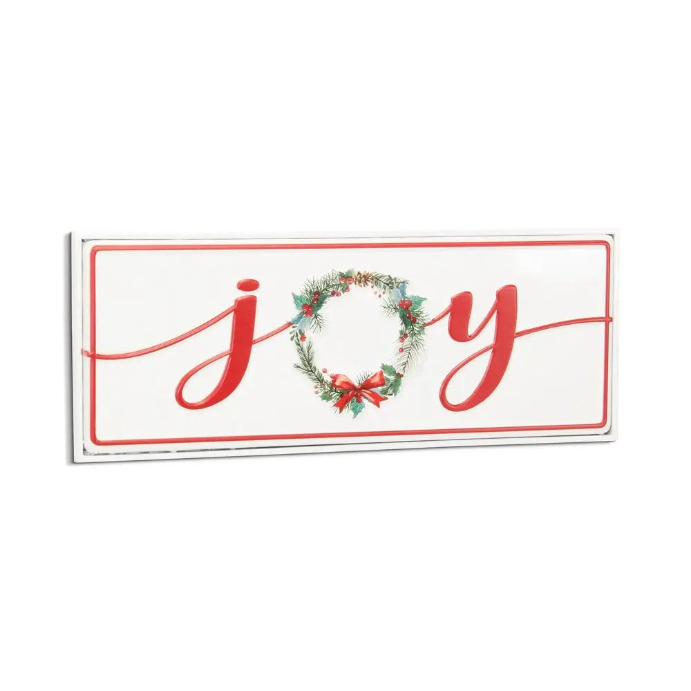 7" X 19" White and Red Christmas Joy Metal Wall Decor HomeRoots