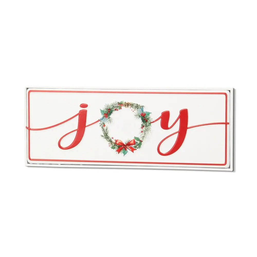 7" X 19" White and Red Christmas Joy Metal Wall Decor HomeRoots