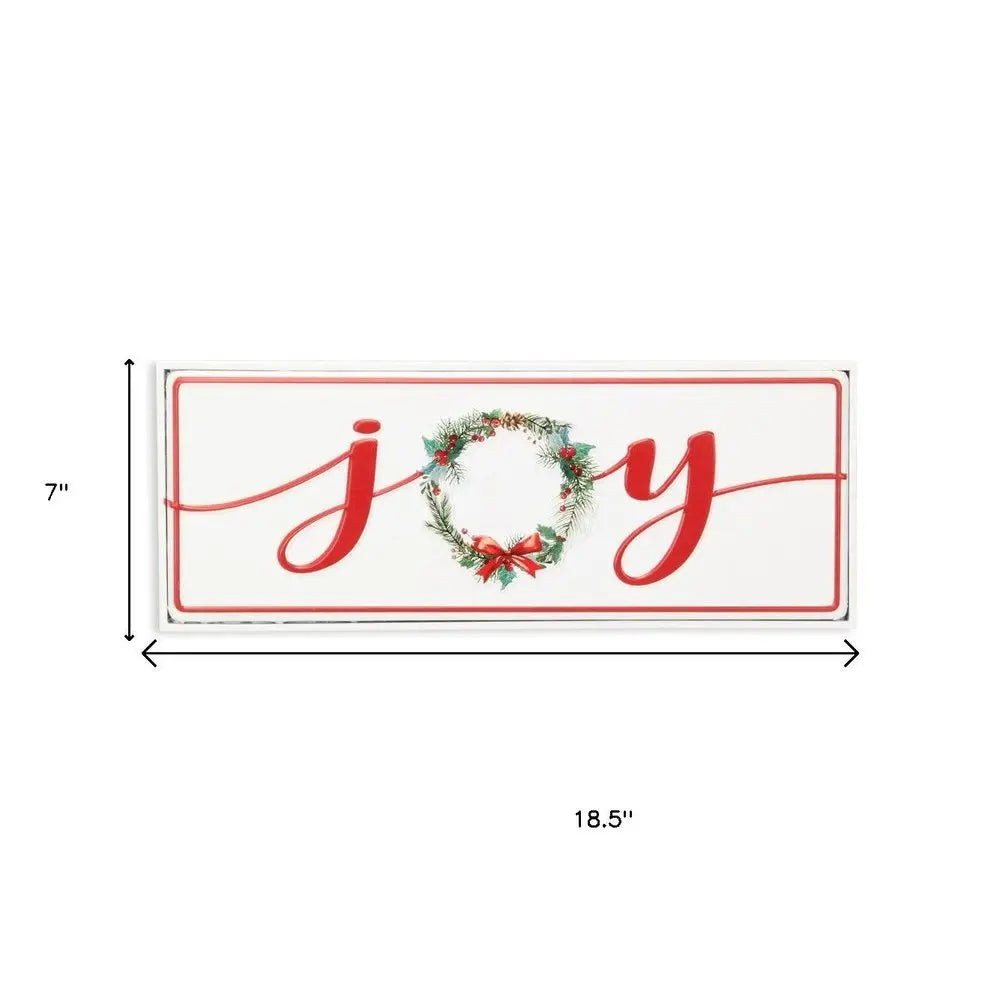 7" X 19" White and Red Christmas Joy Metal Wall Decor HomeRoots