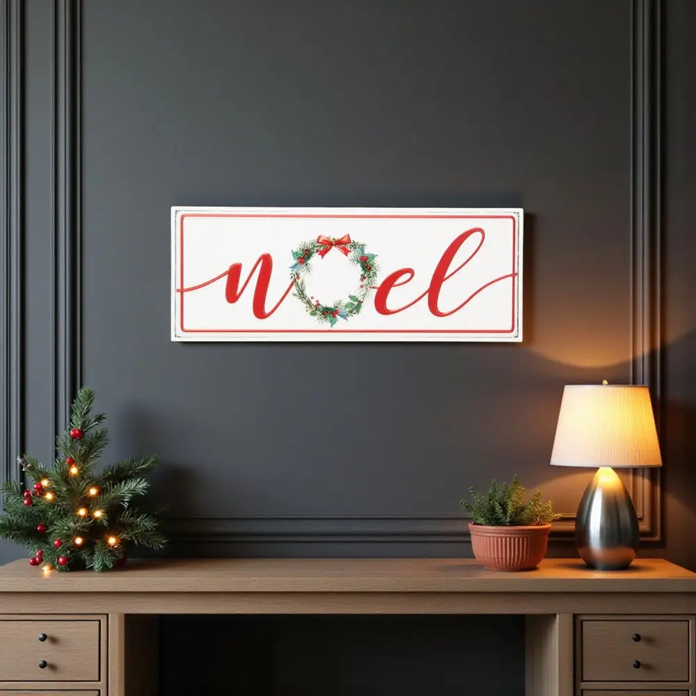 7" X 19" White and Red Christmas Noel Metal Wall Decor HomeRoots