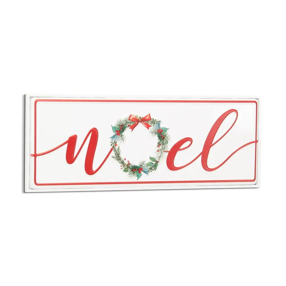 7" X 19" White and Red Christmas Noel Metal Wall Decor HomeRoots