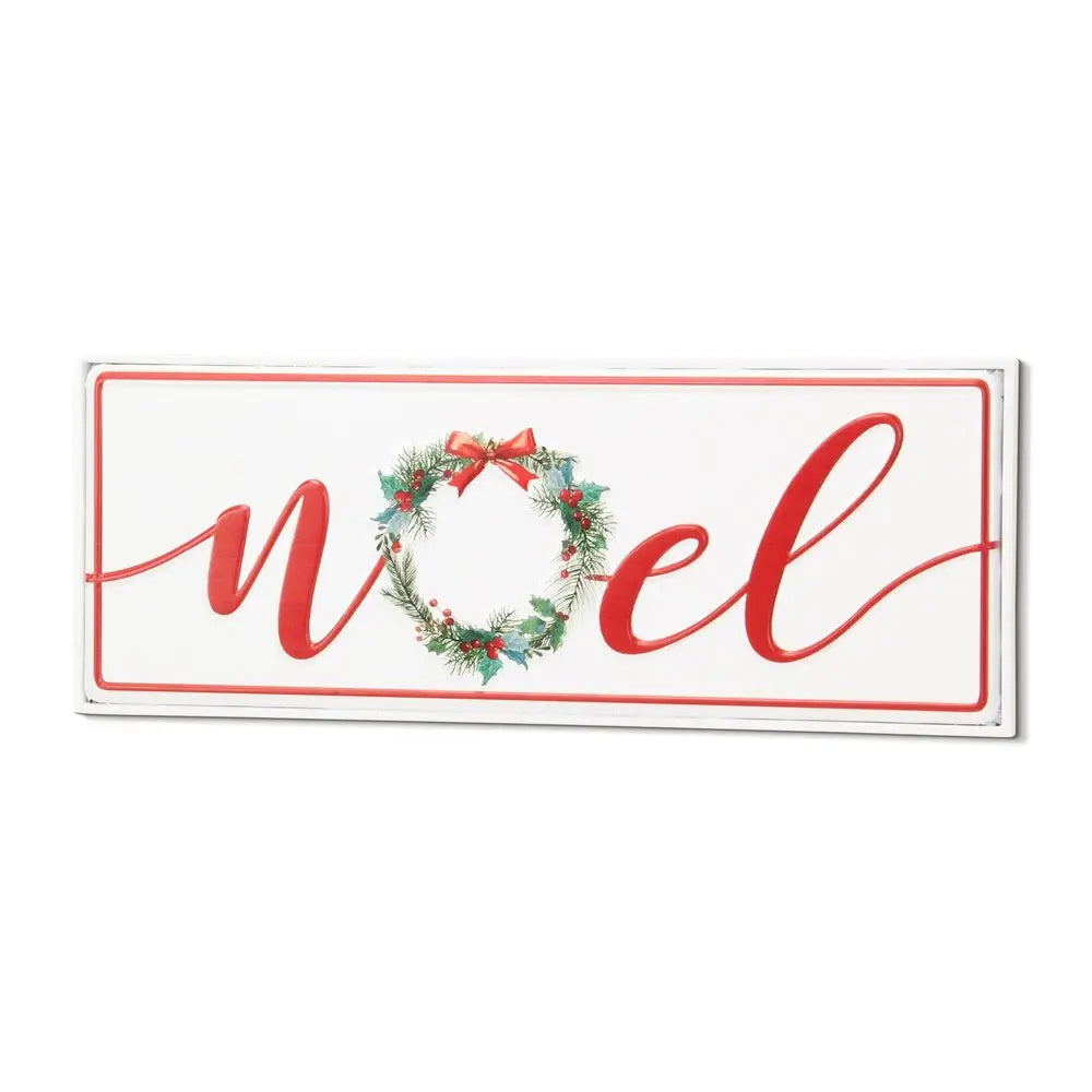 7" X 19" White and Red Christmas Noel Metal Wall Decor HomeRoots