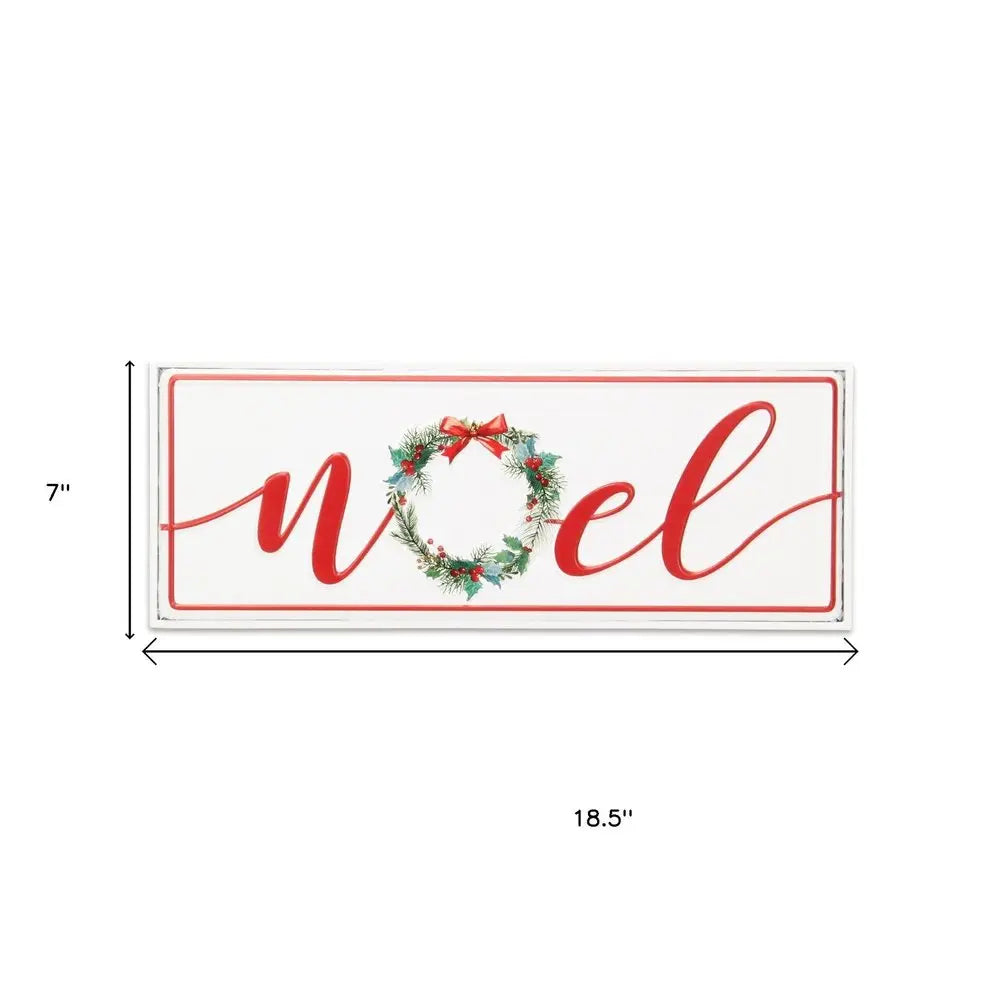 7" X 19" White and Red Christmas Noel Metal Wall Decor HomeRoots