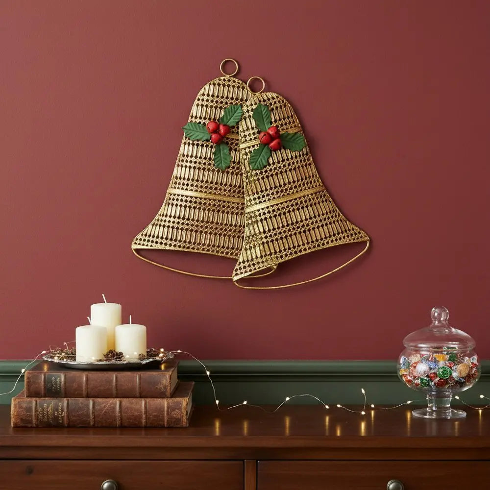 14" X 14" Gold Metal Christmas Bells Hanging Dimensional Sculpture HomeRoots
