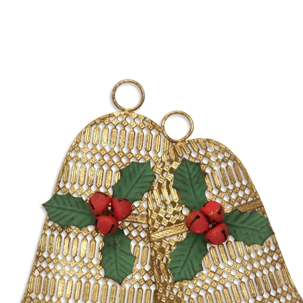 14" X 14" Gold Metal Christmas Bells Hanging Dimensional Sculpture HomeRoots