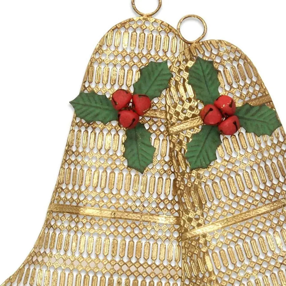 14" X 14" Gold Metal Christmas Bells Hanging Dimensional Sculpture HomeRoots