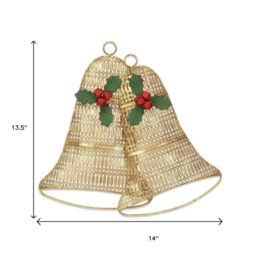 14" X 14" Gold Metal Christmas Bells Hanging Dimensional Sculpture HomeRoots