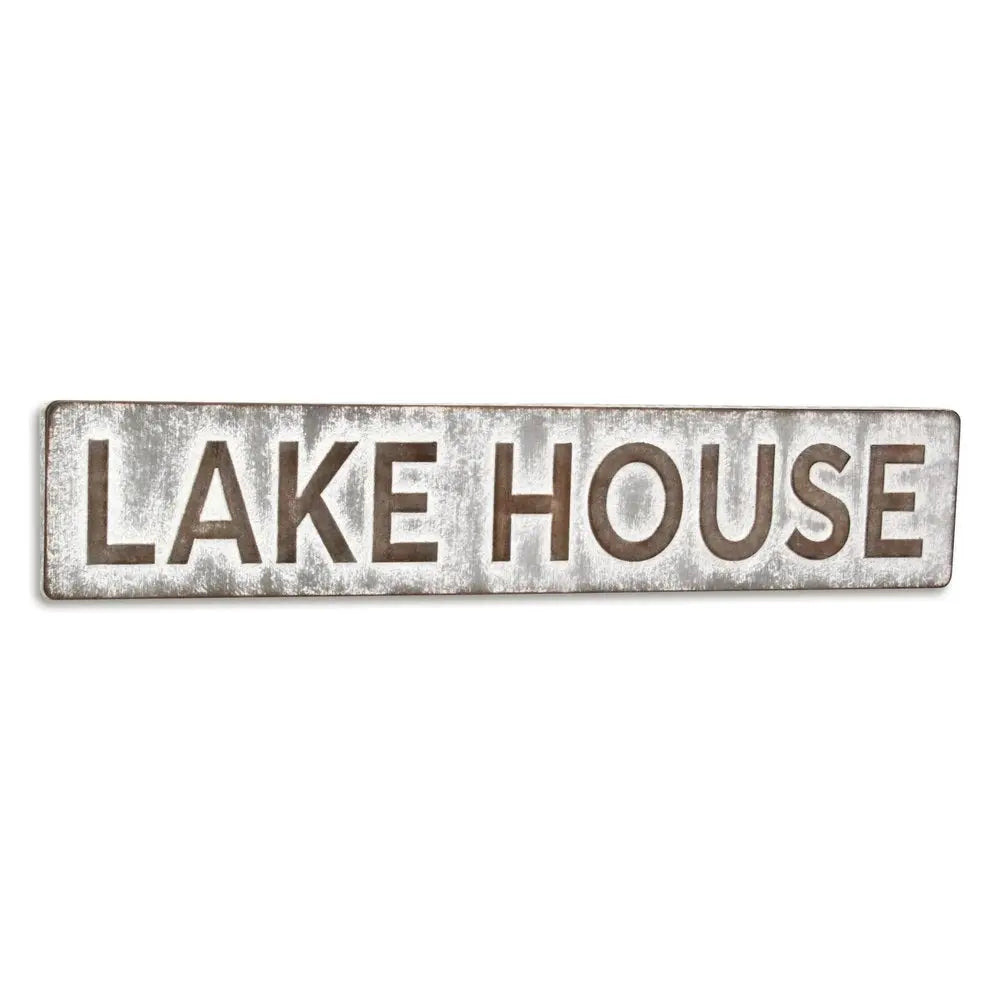 7" X 36" Gray Lake House Galvanized Metal Wall Decor HomeRoots