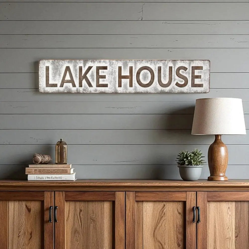7" X 36" Gray Lake House Galvanized Metal Wall Decor HomeRoots