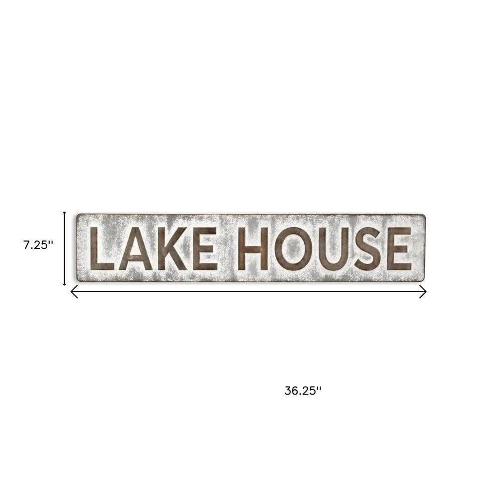 7" X 36" Gray Lake House Galvanized Metal Wall Decor HomeRoots