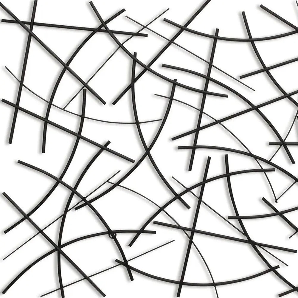 24" X 44" Black Abstract Lines Metal Hanging Dimensional Sculpture HomeRoots