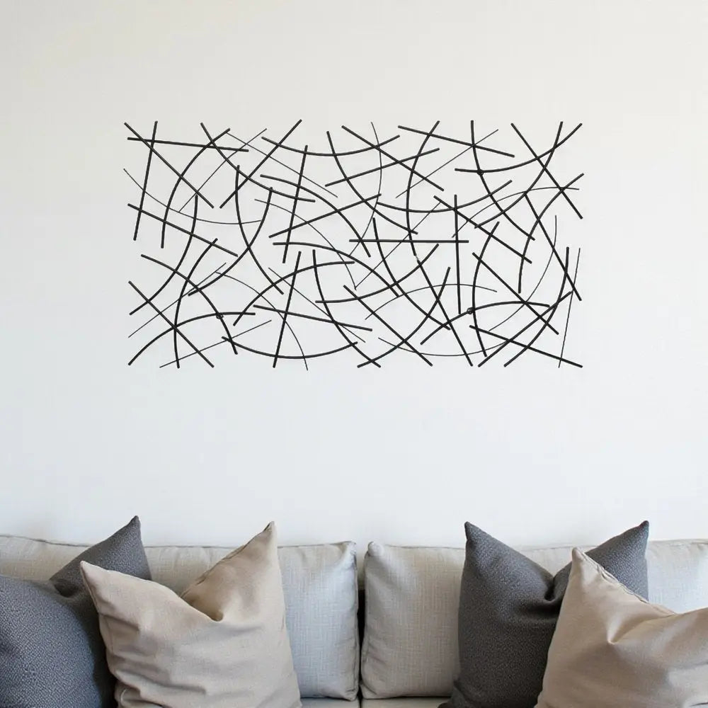 24" X 44" Black Abstract Lines Metal Hanging Dimensional Sculpture HomeRoots
