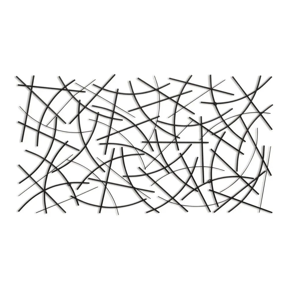 24" X 44" Black Abstract Lines Metal Hanging Dimensional Sculpture HomeRoots