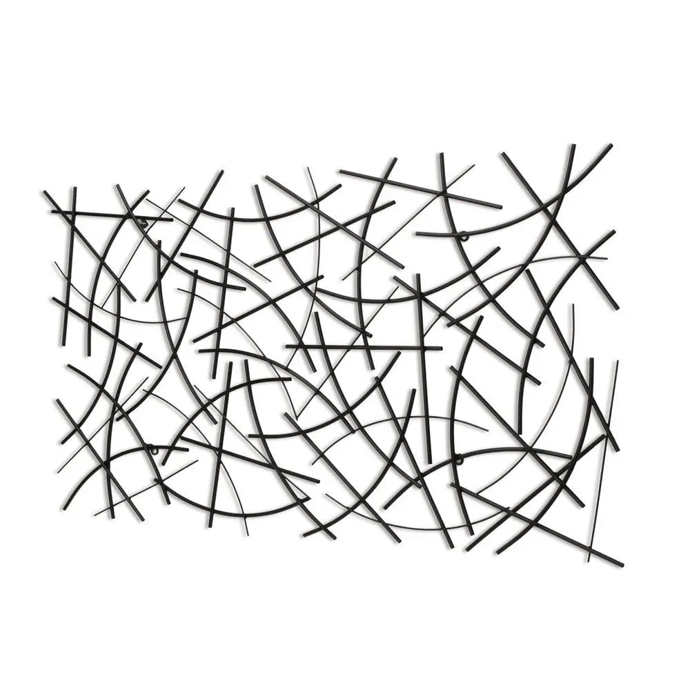 24" X 44" Black Abstract Lines Metal Hanging Dimensional Sculpture HomeRoots