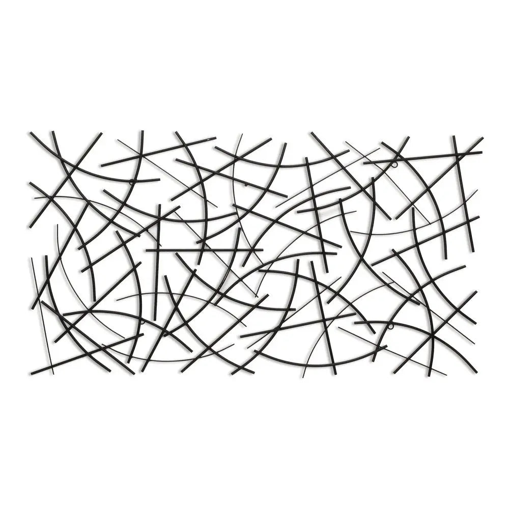 24" X 44" Black Abstract Lines Metal Hanging Dimensional Sculpture HomeRoots