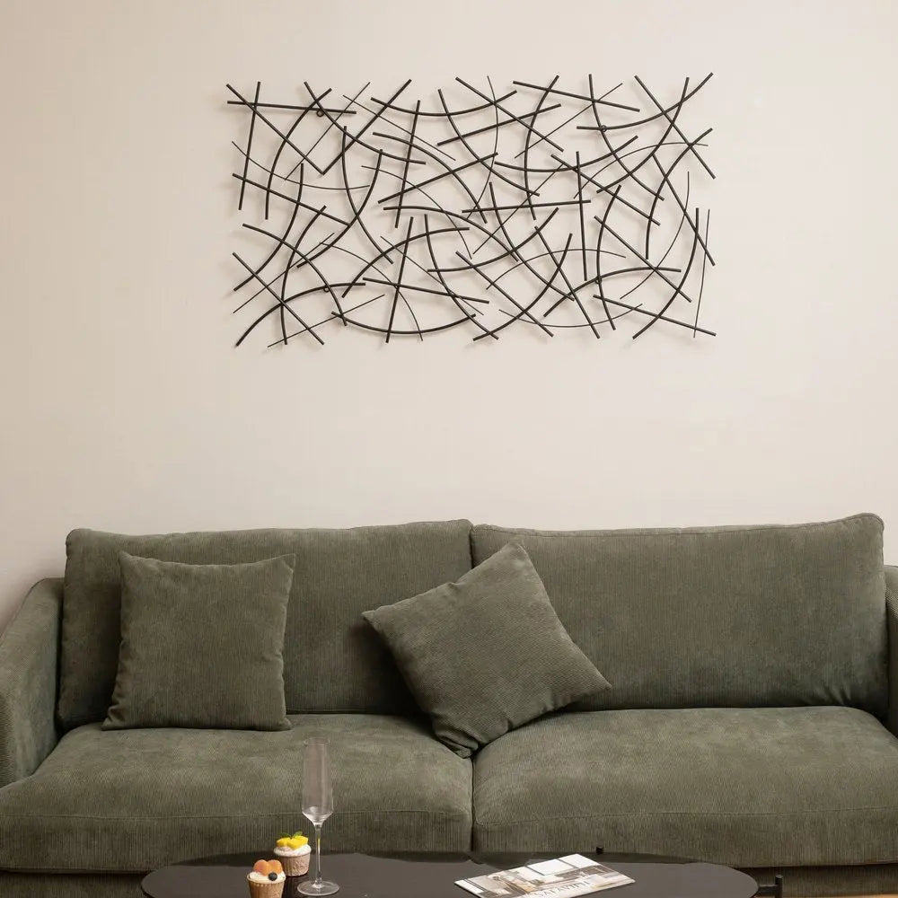 24" X 44" Black Abstract Lines Metal Hanging Dimensional Sculpture HomeRoots