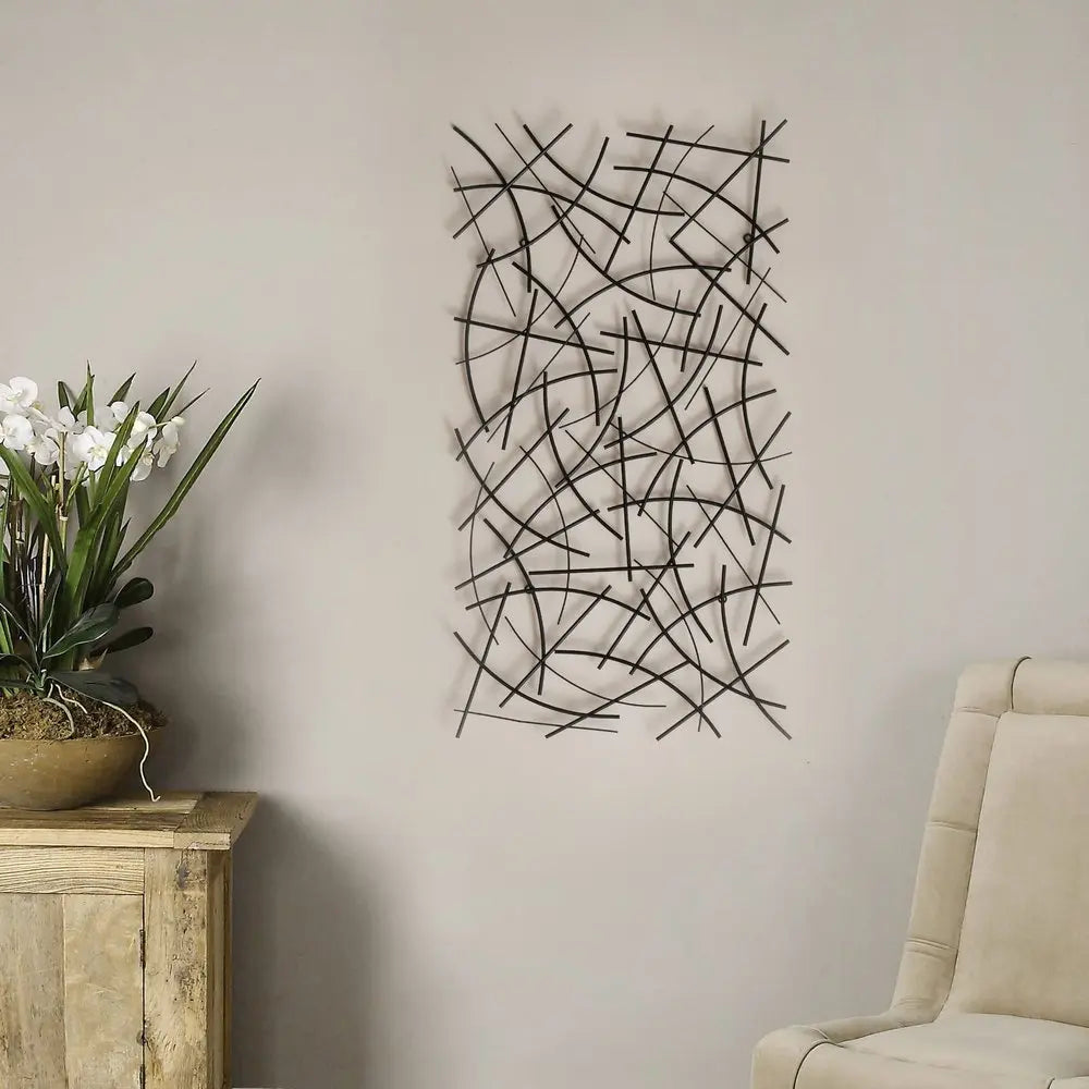 24" X 44" Black Abstract Lines Metal Hanging Dimensional Sculpture HomeRoots