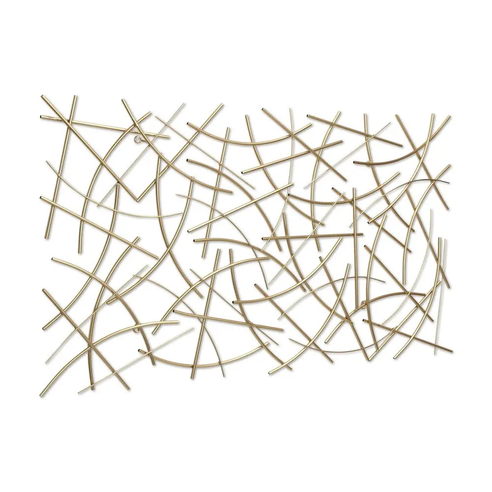 24" X 44" Gold Abstract Lines Metal Hanging Dimensional Sculpture HomeRoots