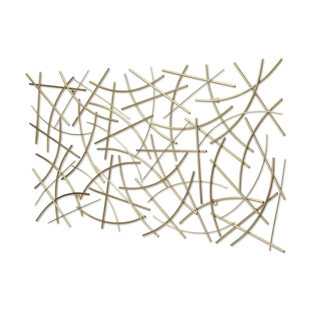 24" X 44" Gold Abstract Lines Metal Hanging Dimensional Sculpture HomeRoots