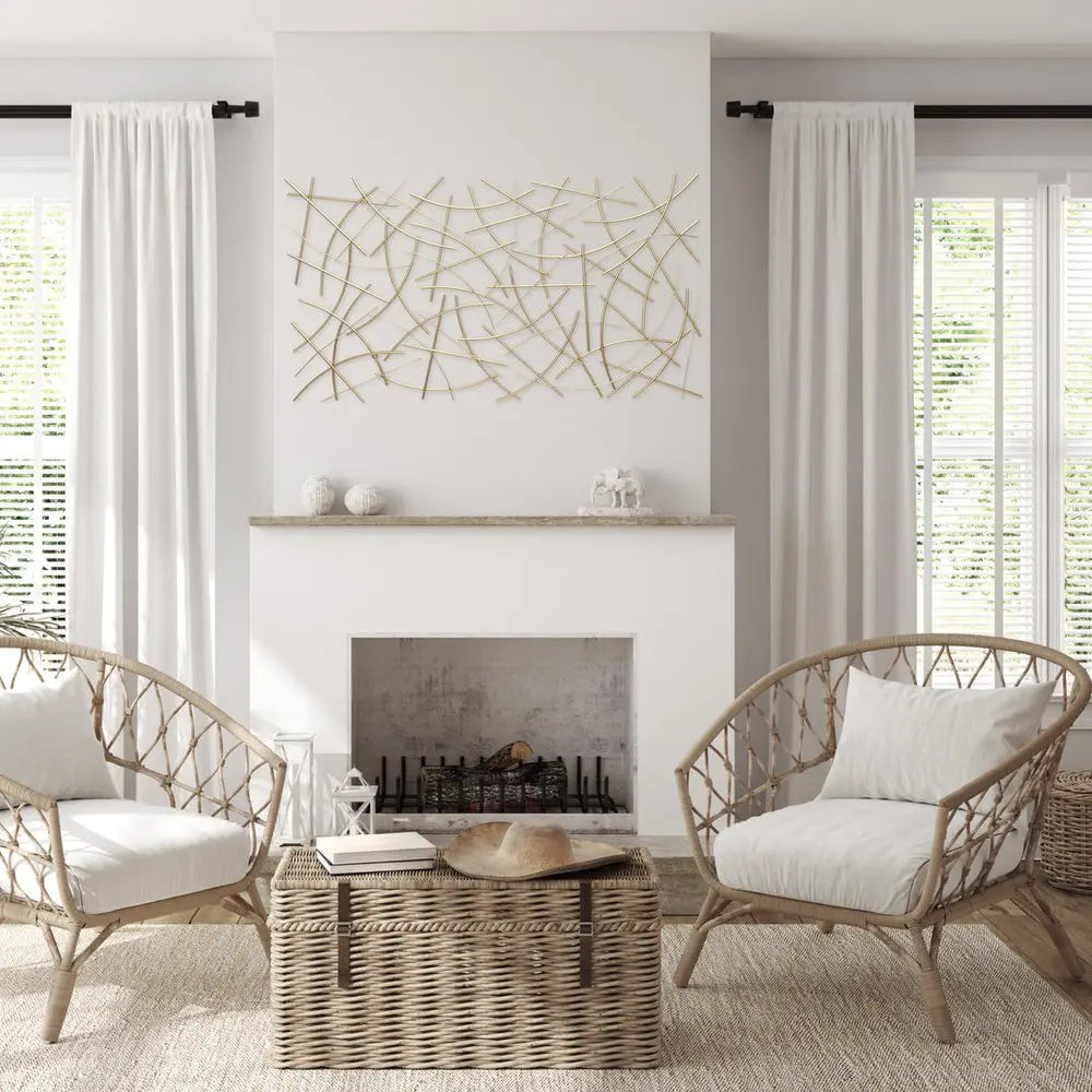 24" X 44" Gold Abstract Lines Metal Hanging Dimensional Sculpture HomeRoots