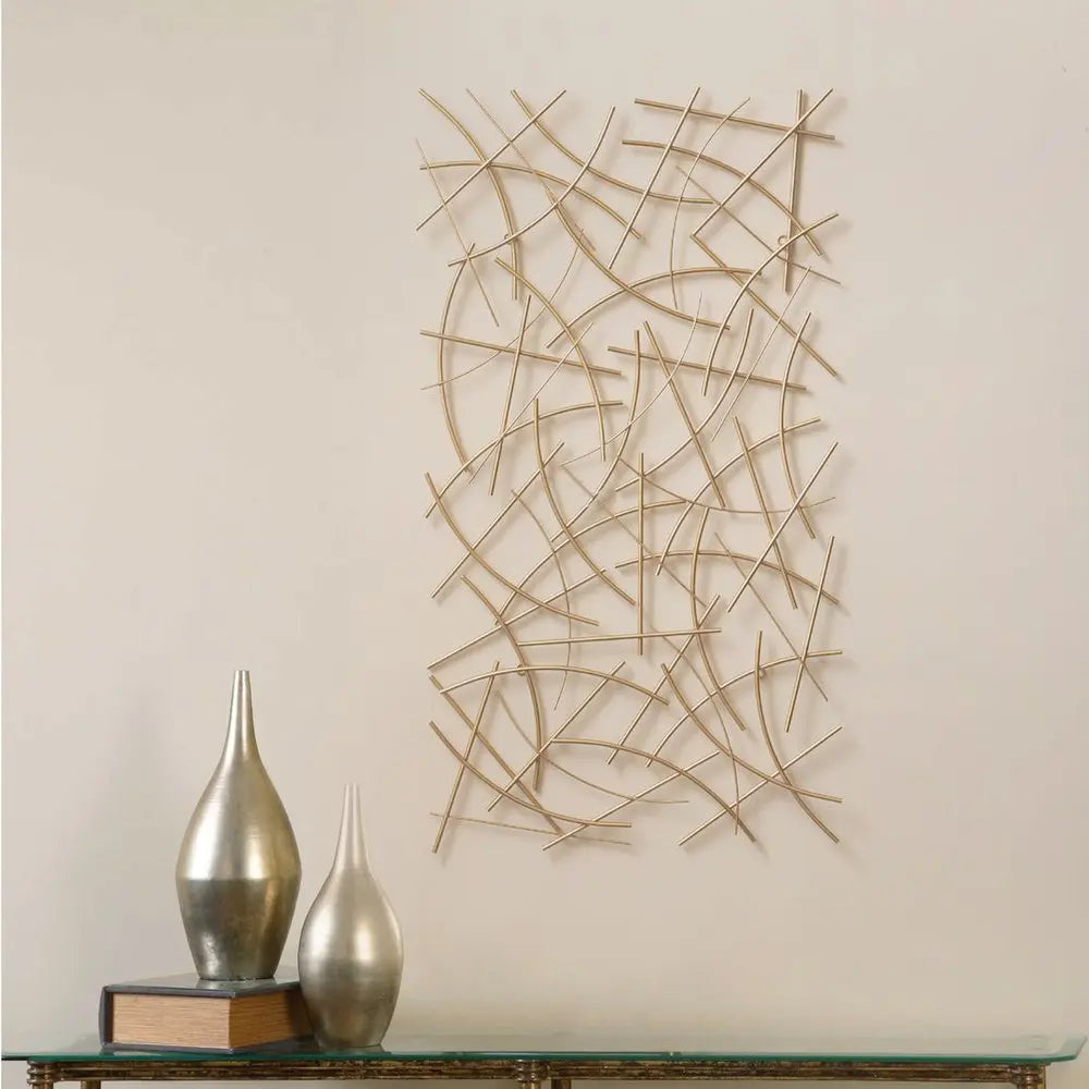 24" X 44" Gold Abstract Lines Metal Hanging Dimensional Sculpture HomeRoots
