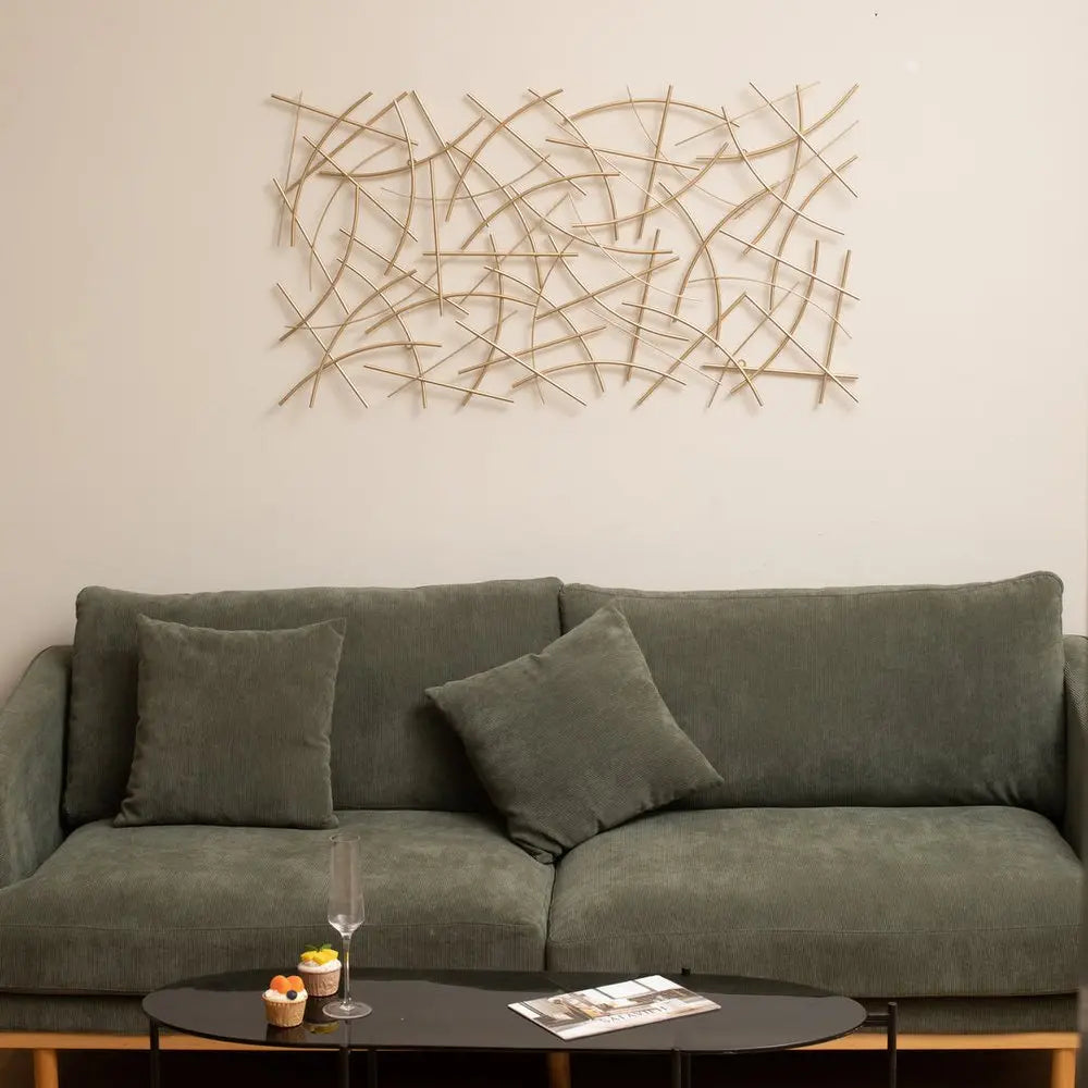 24" X 44" Gold Abstract Lines Metal Hanging Dimensional Sculpture HomeRoots