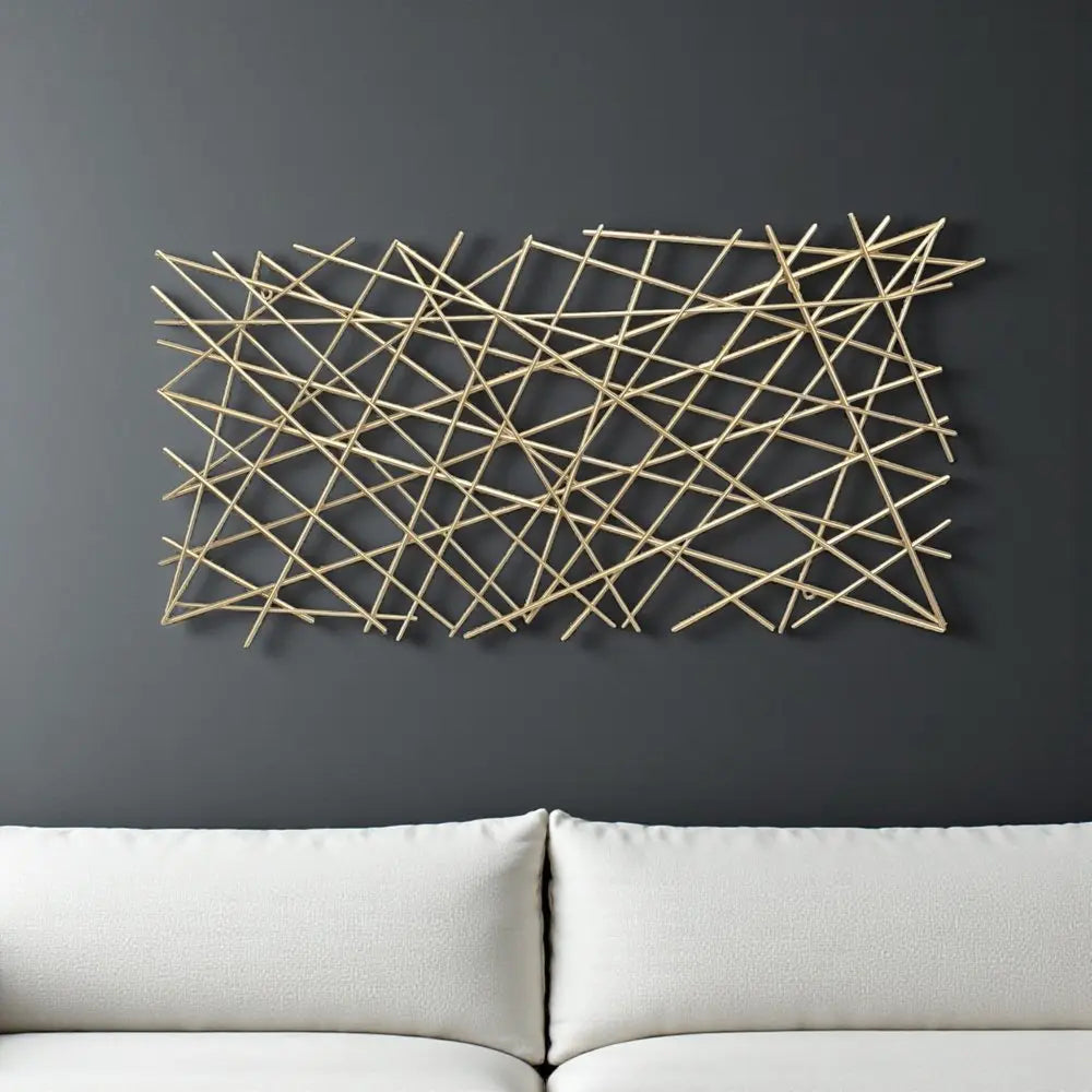 25" X 49" Gold Abstract Lines Metal Hanging Dimensional Sculpture HomeRoots