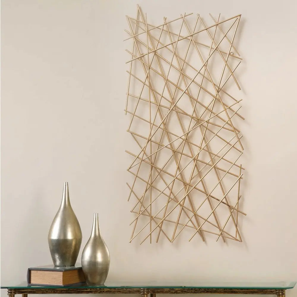 25" X 49" Gold Abstract Lines Metal Hanging Dimensional Sculpture HomeRoots
