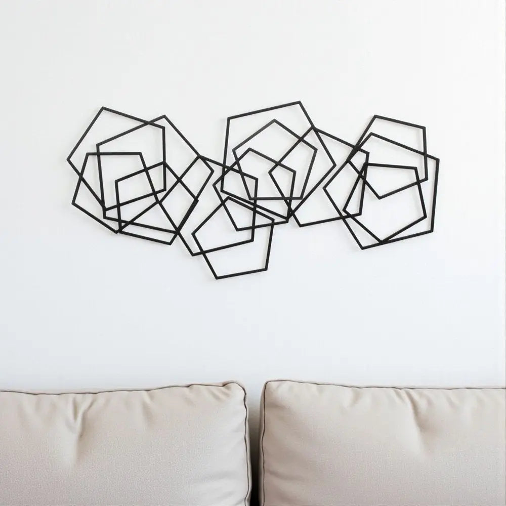 24" X 48" Black Geometric Metal Abstract Hanging Dimensional Sculpture HomeRoots